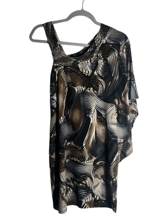 S-Twelve Tops - S-twelve Rhinestone Neck Abstract Tunic Top‎ Y2K Black Brown S
